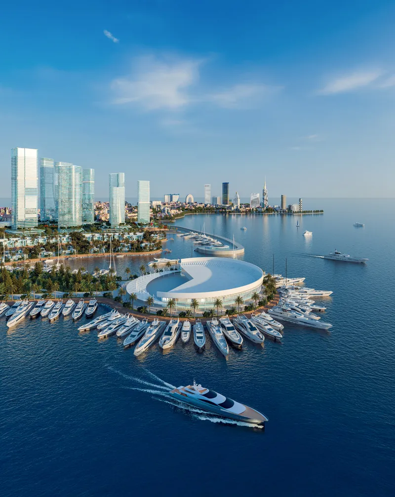 Aerial view of the yacht club and towers — Ambassadori Island, Batumi