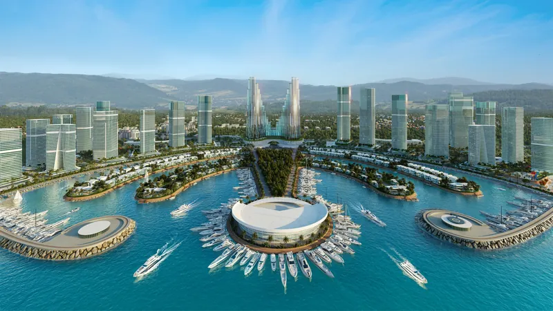 Aerial view of the island marina and towers — Ambassadori Island, Batumi