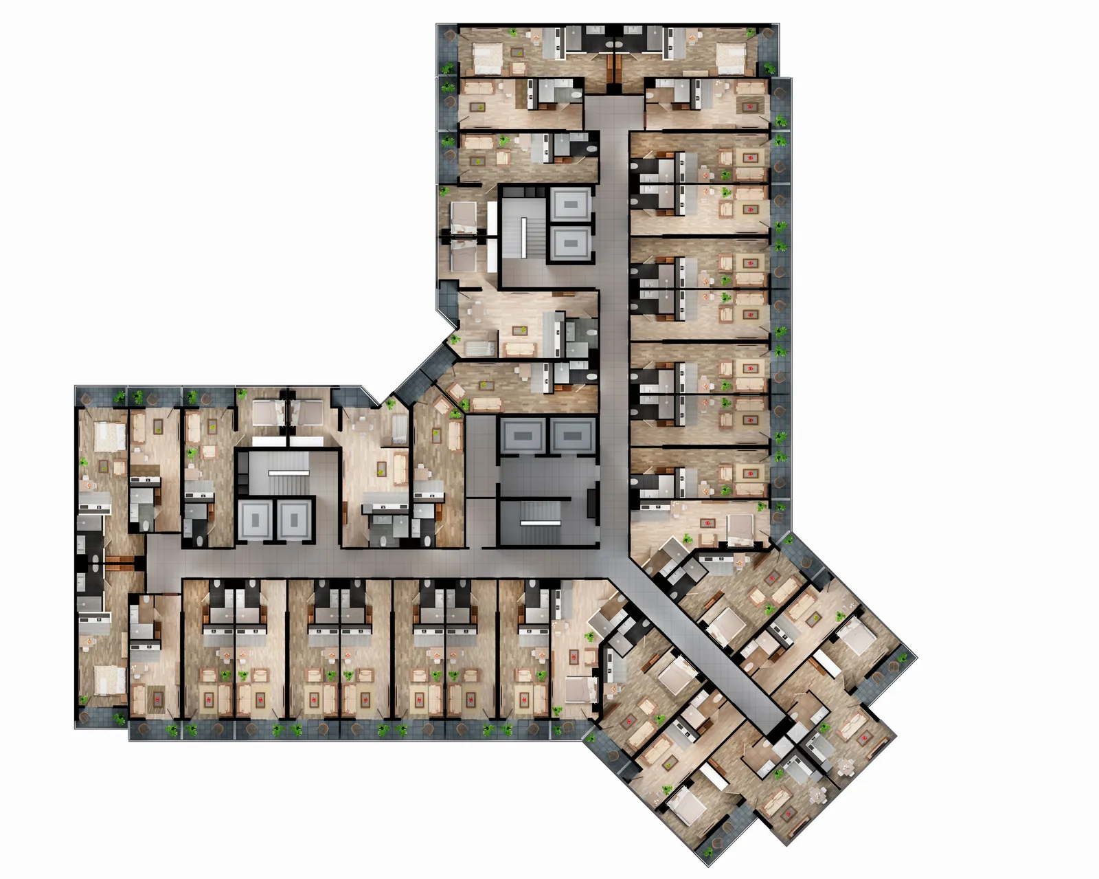 Furnished floor plan: Block B — Blue Sky Tower, Batumi