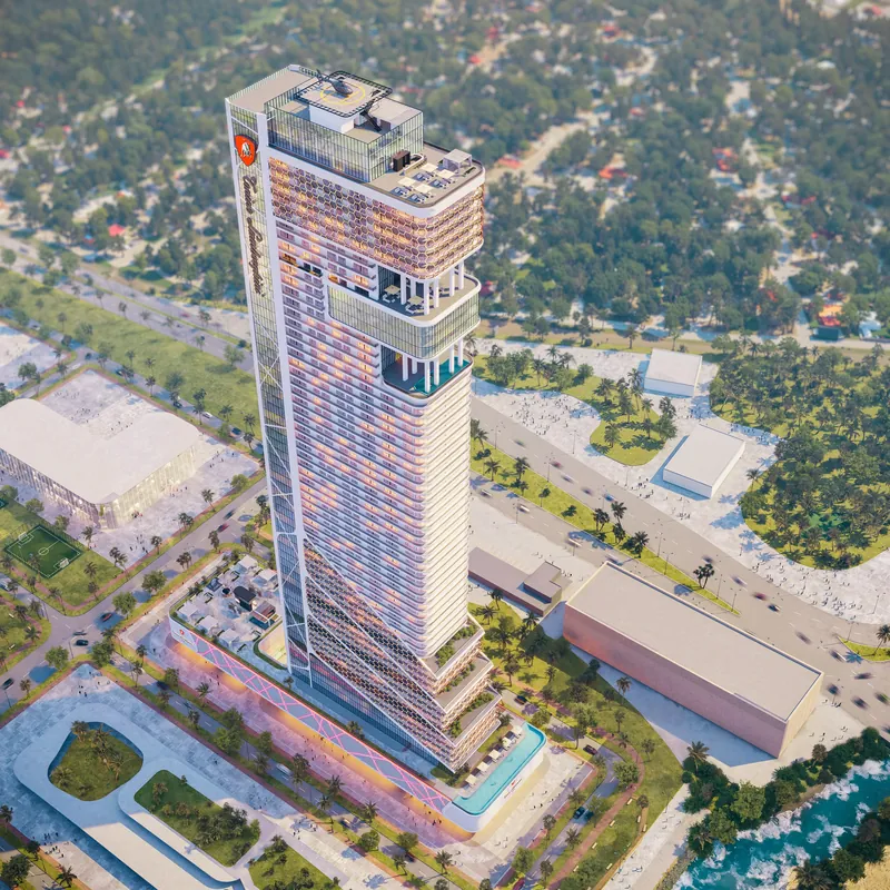 The tower and podium, aerial — Tonino Lamborghini Tower, Batumi