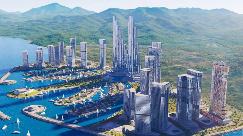 Ambassadori Island marina and towers, aerial — Tonino Lamborghini Tower, Batumi