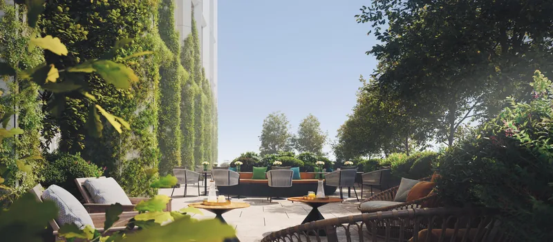 Landscaped terrace with lounge seating — Next Address, Batumi