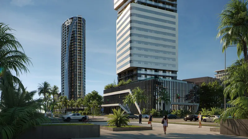 The tower beside the neighbouring tower, street view — Ovale Metropol, Batumi