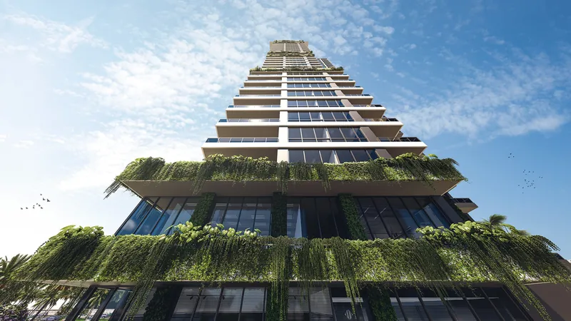 Planted terraces seen from below — Parallel Tower, Batumi