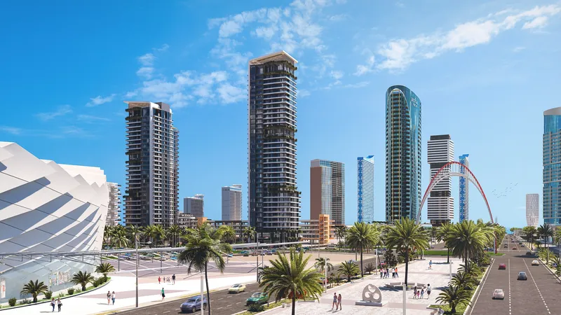 The towers along the boulevard in daylight — Parallel Tower, Batumi