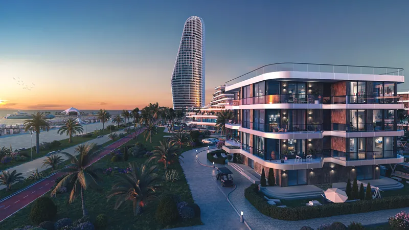 Low-rise residences and promenade at dusk — Petra Sea Resort, Batumi
