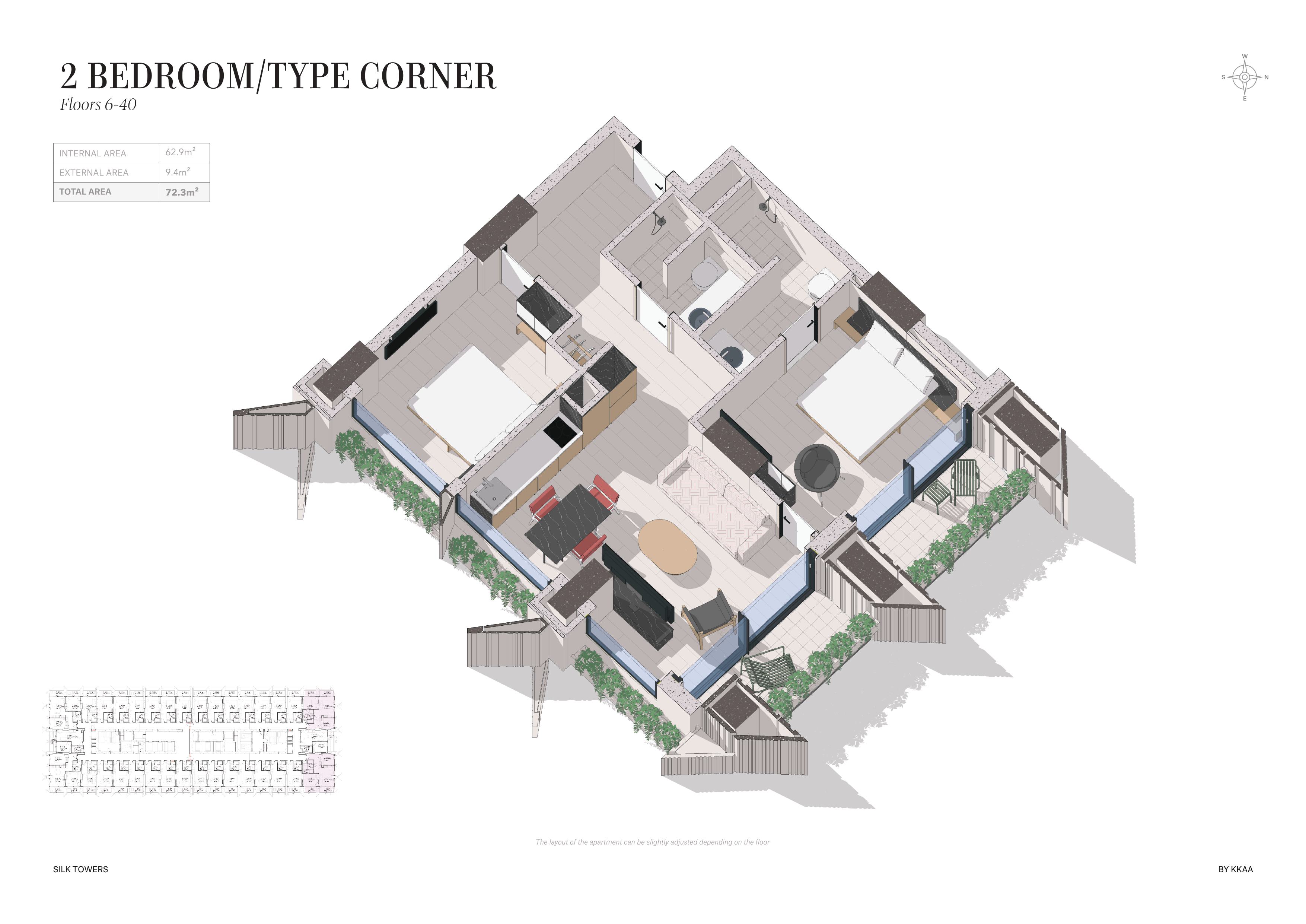 2 Bedroom Corner Suite — Silk Towers