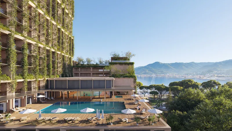 Outdoor pool deck on the podium — Silk Towers, Batumi