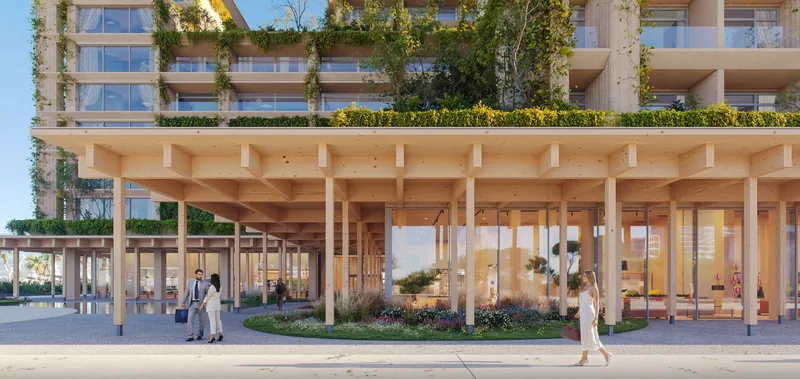 Entrance pergola at the podium — Silk Towers, Batumi