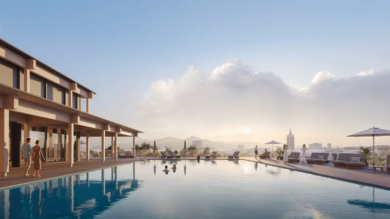 Pool terrace at sunset — Silk Towers, Batumi