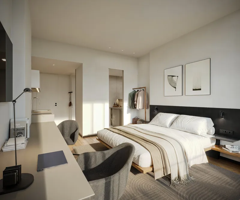 Studio: bedroom and work area — Silk Towers, Batumi