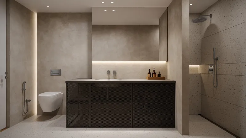 Bathroom with stone finishes — Silk Towers, Batumi