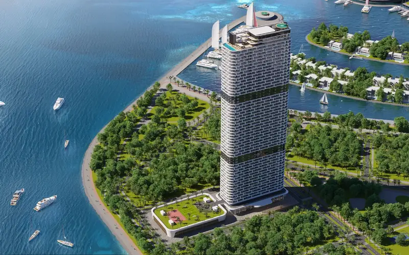 The tower on the island waterfront, aerial — Ambassador 1’st Tower, Batumi